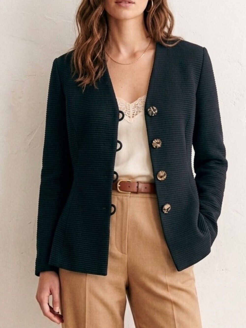 VTG Joseph Ribkoff Black Ribbed Blazer Vintage Size Fits Large Professional Prep